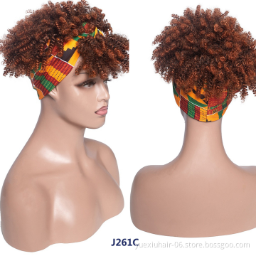 Wholesale Fashion Headbands Black Short Afro Wig Synthetic Braiding Wigs African Kinky Curly Box Wrap Puff Turban Hair